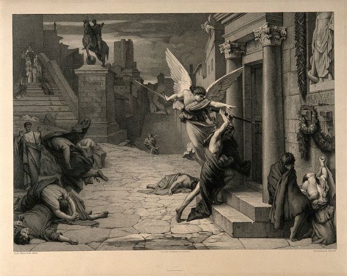 The_angel_of_death_striking_a_door_during_the_plague_of_Rome_Wellcome_V0010664